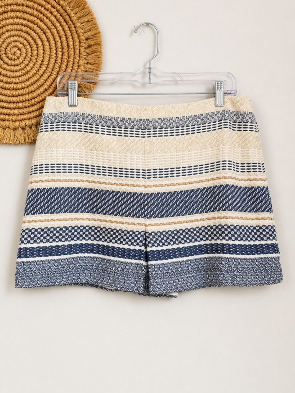 Anthropologie Cartonnier Lana Tweed Jacquard Striped Shorts Skort SZ 10 Preppy - Picture 2 of 11